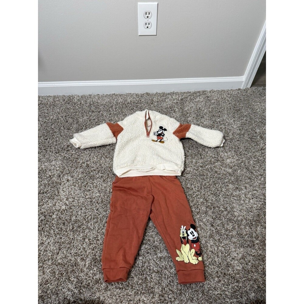 Disney Mickey Mouse Toddler Outfit 12M Sherpa Pullover Jogger Set Disney Junior